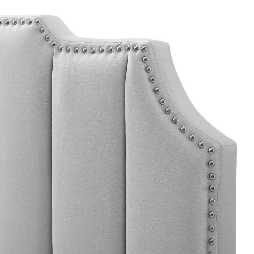 Headboard, King Size, Velvet, Light Gray, Modern Contemporary, Bedroom