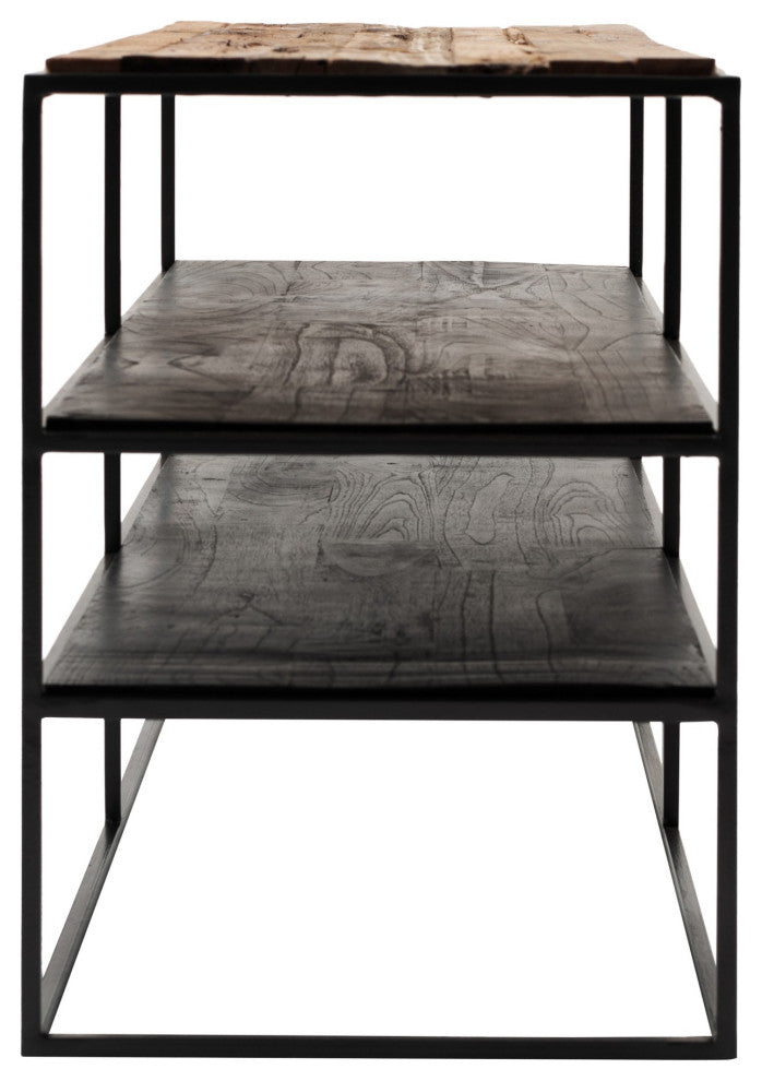 44" Modern Rustic Wood and Black Metal Open TV Stand