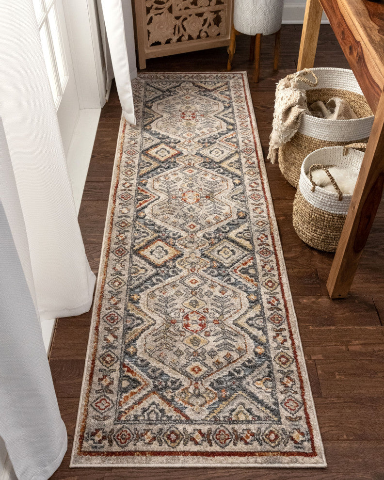 Pavia Traditional Flatweave High-Low Area Rug, Blue, 2'3"x7'3"