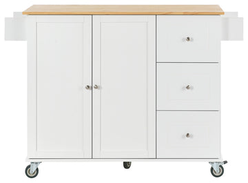 TATEUS Solid Wood Top Kitchen Island 52.7 Inch, White
