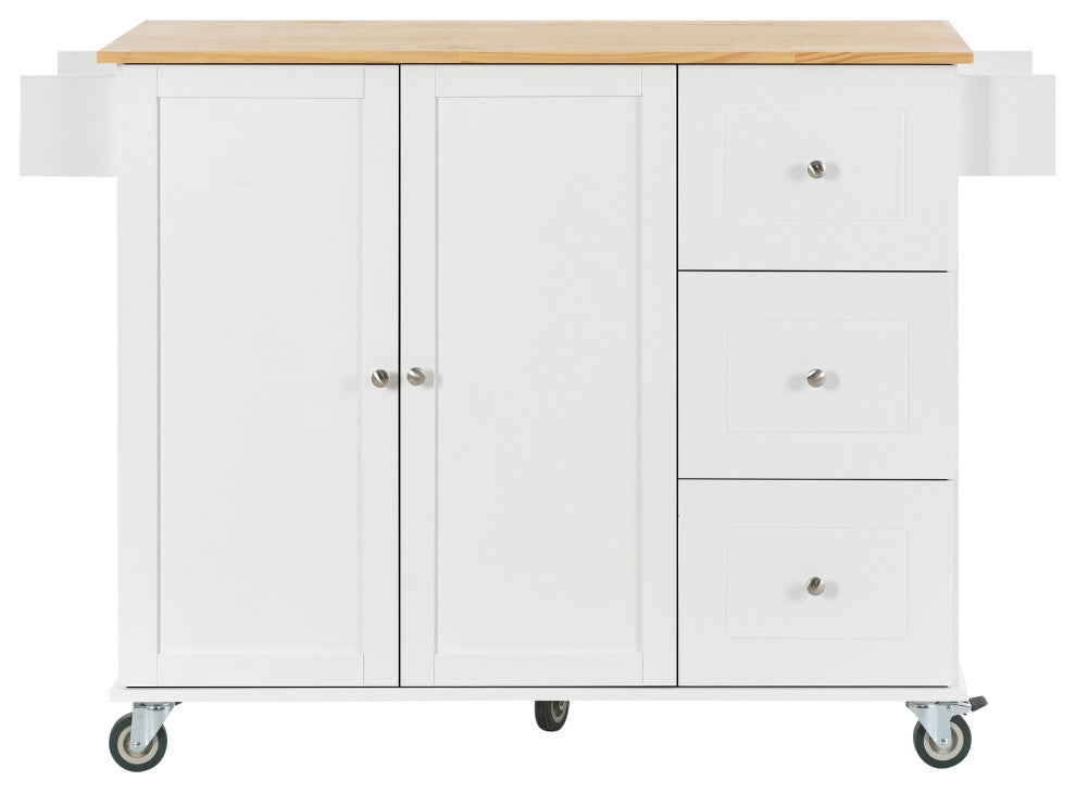 TATEUS Solid Wood Top Kitchen Island 52.7 Inch, White