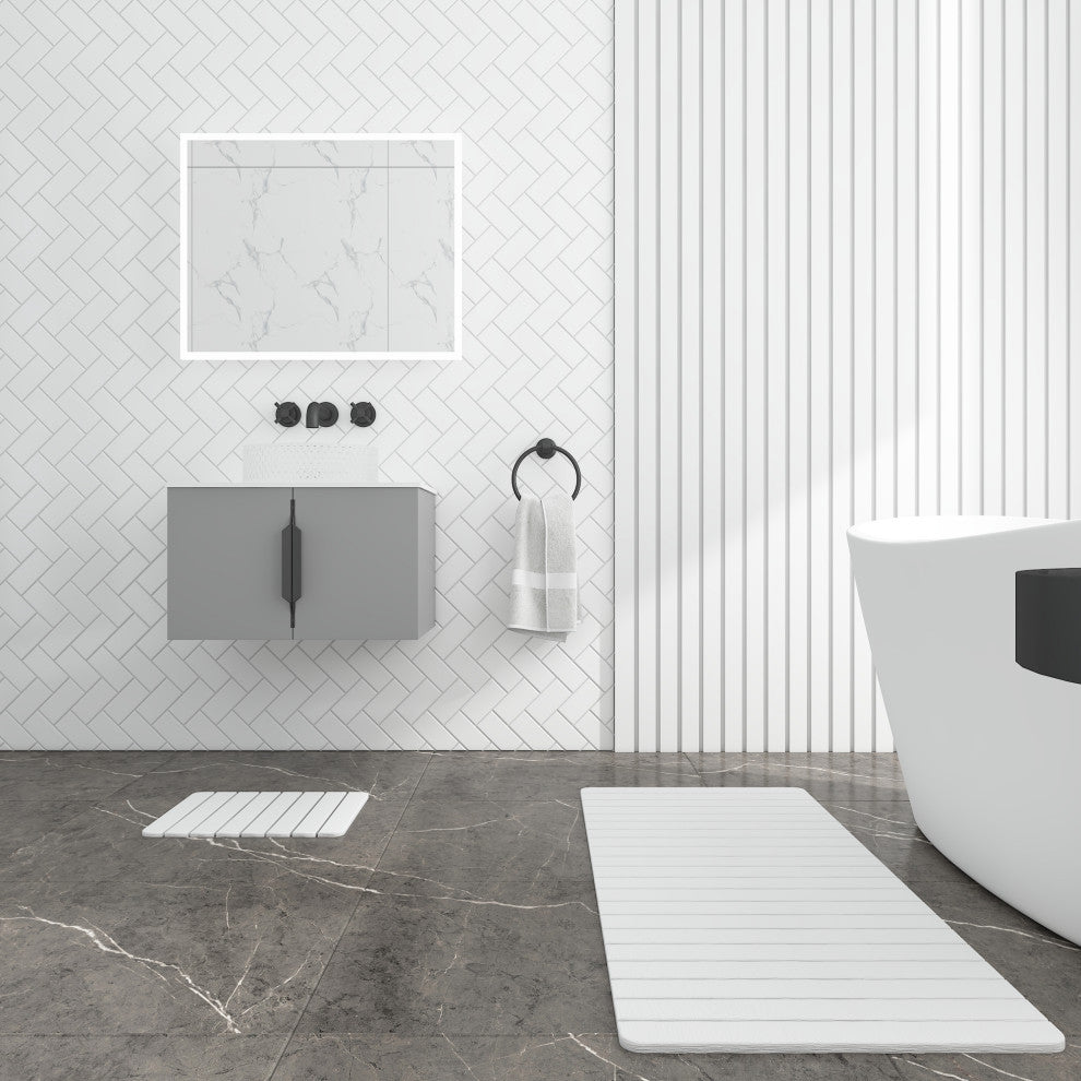 Diatomite Quick-Dry Stone Bath Mat Set, White, X-Large/Small Mats