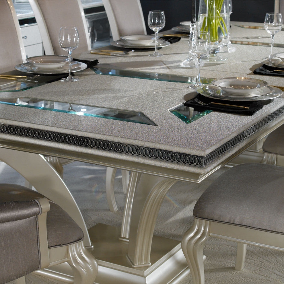AICO Michael Amini Hollywood Swank Rectangular Dining Table, Pearl Caviar