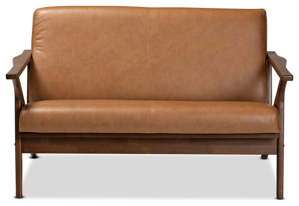 Bianca Mid-Century Modern Loveseat, Tan Faux Leather
