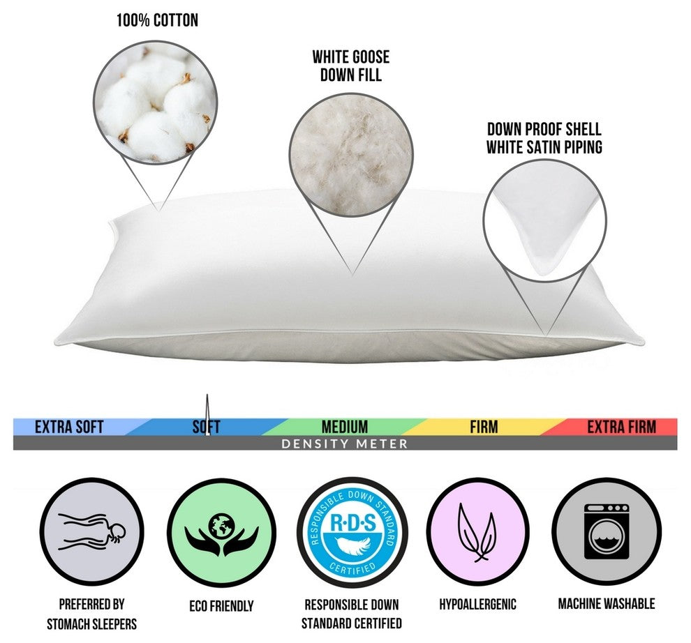 White Goose Down Soft Stomach Sleeper Pillow, King