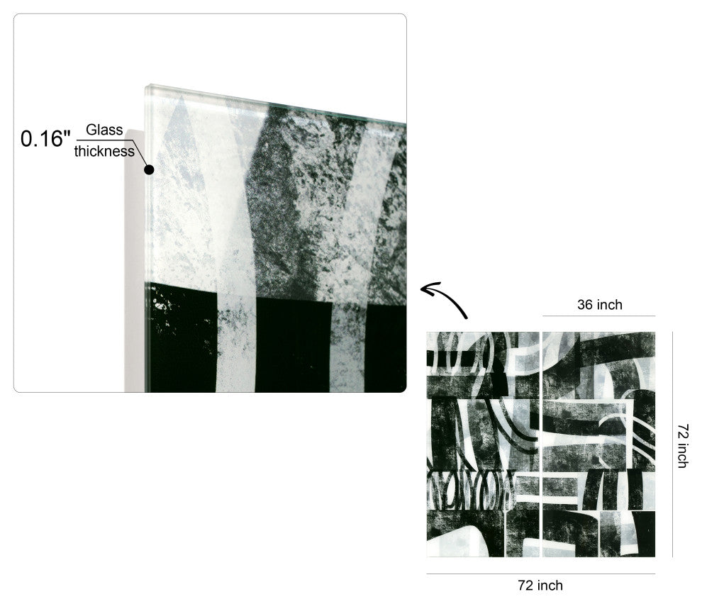 "Compartment A and B" Oversized Frameless Reverse Printed Tempered Art Glass Set