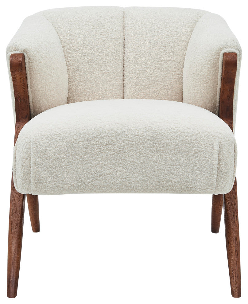 Florence Fabric Accent Chair Brown Legs, Shearling Beige