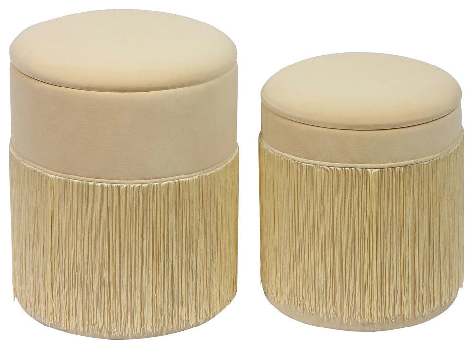 TOV Furniture Tassel Cream Velvet Storage Ottomans - Set of 2