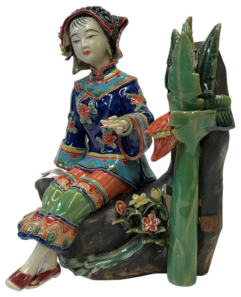 Chinese Oriental Porcelain Qing Style Dressing Banana Tree Lady Figure Hws3072
