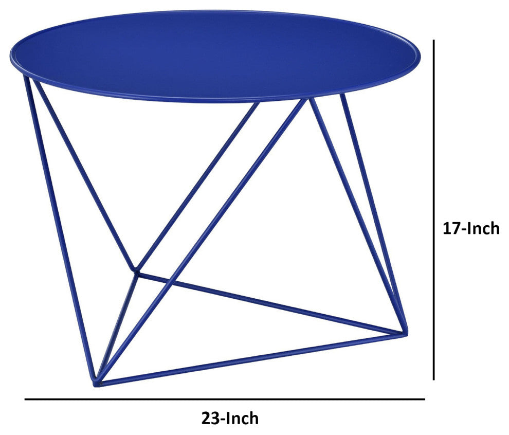 Benzara BM250411 Accent Table With Open Geometric Base and Round Top, Blue