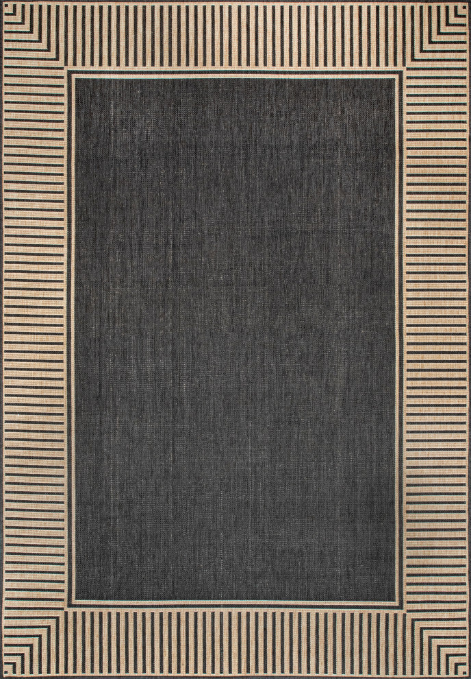 Nuloom Asha Border Indoor/Outdoor Striped Area Rug, Dark Grey 6'7"Round
