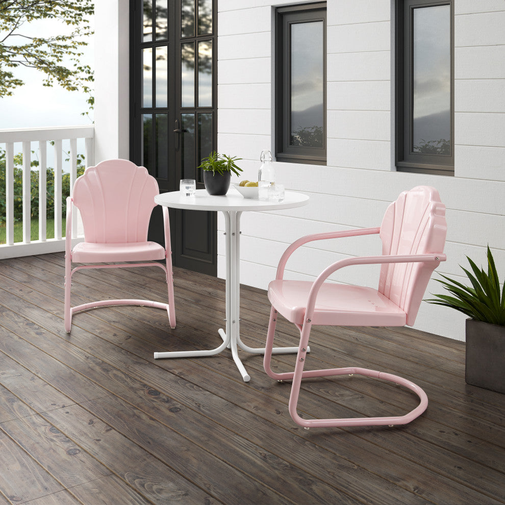 Tulip 3-Piece Outdoor Bistro Set, Pastel Pink Gloss