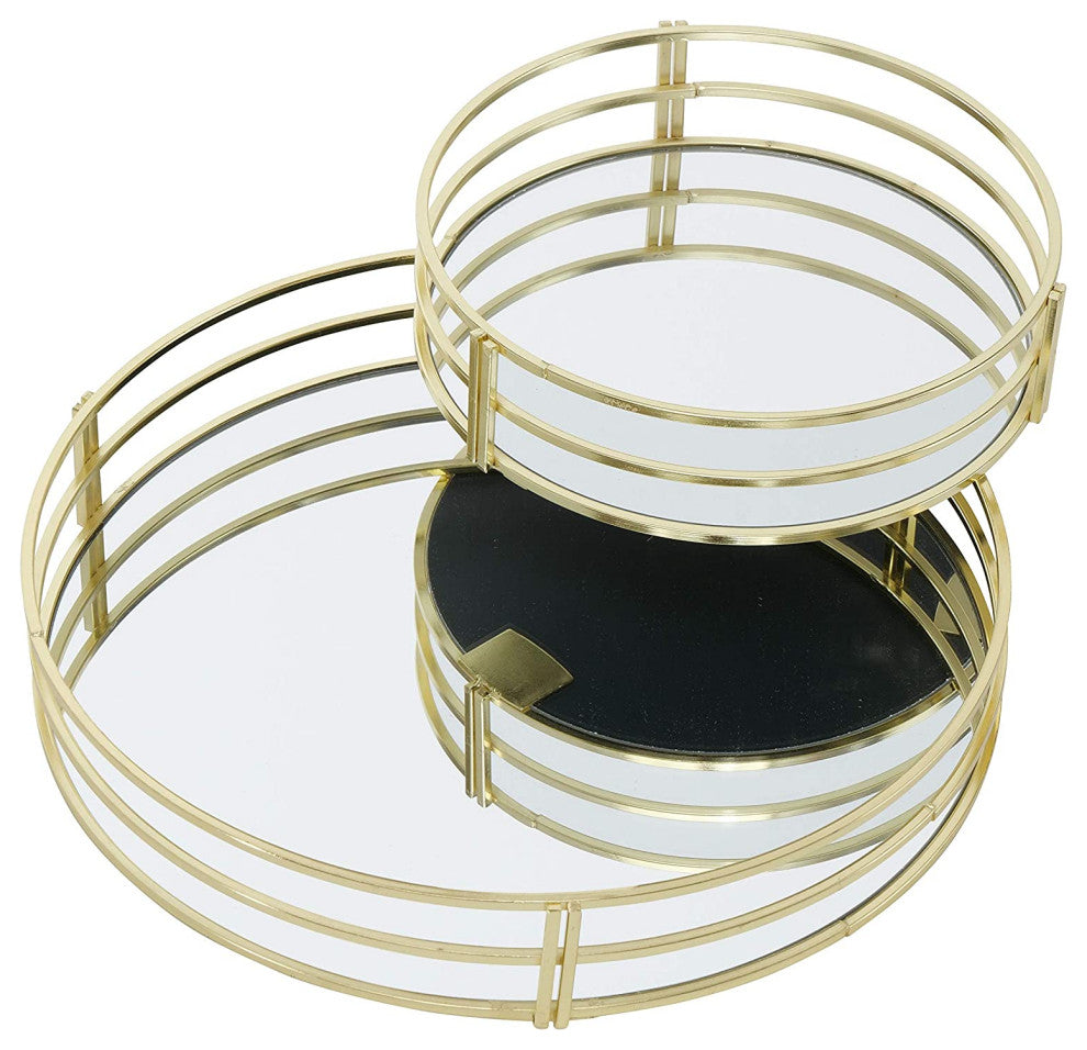 2 Piece Round Mirror Inlay Trays, 11.75 and 7.75 Inches