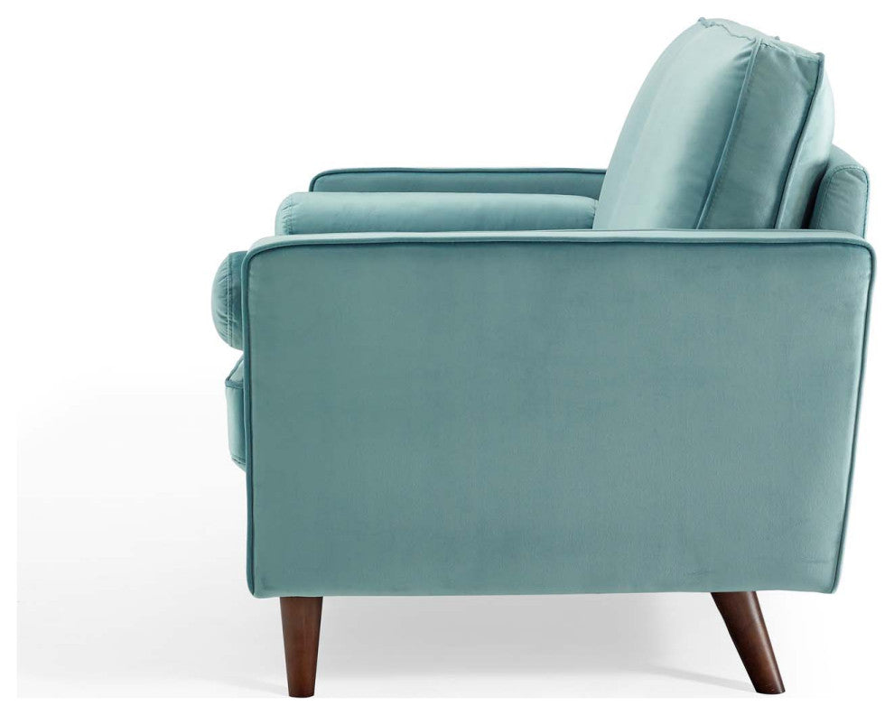 Loveseat Sofa, Velvet, Blue, Modern, Living Lounge Room Hotel Lobby Hospitality