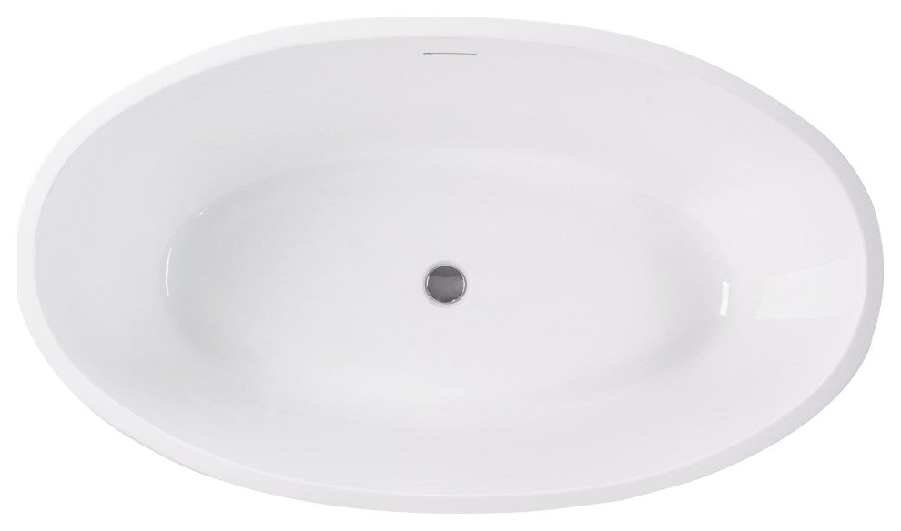 59"x32" Acrylic Freestanding Soaking Bathtub, White/Integrated Overflow