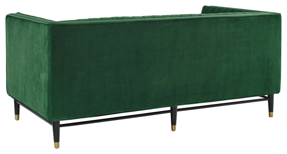 Loveseat Sofa, Velvet, Green, Modern, Living Lounge Room Hotel Lobby Hospitality