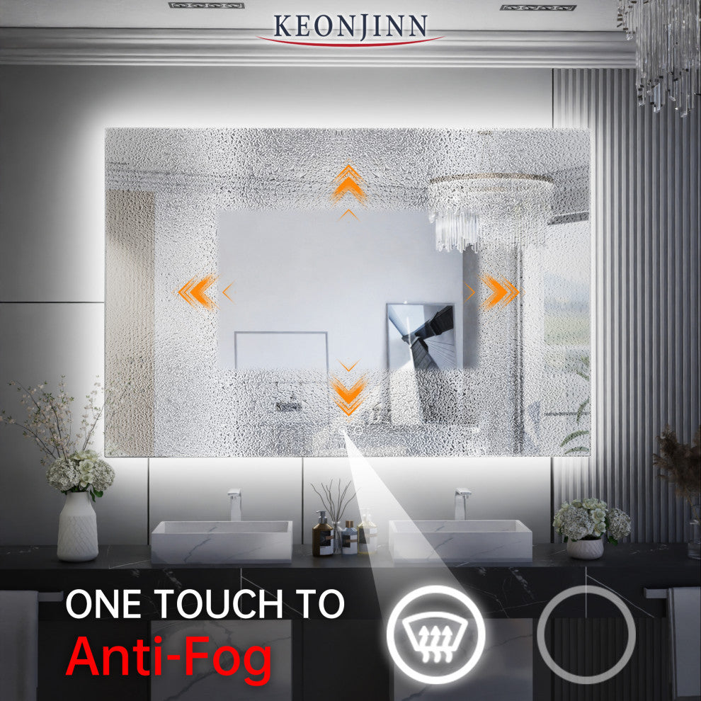 Backlit LED Mirror for Bathroom, Anti-Fog Dimmable, Silver, 48x32
