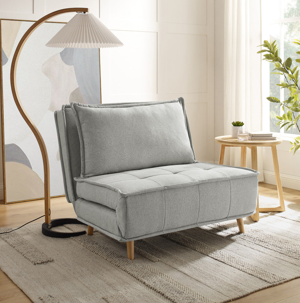 Modern Fabric Upholstered Convertible Sofa Bed Folding Sleeper Chair, Light Gray
