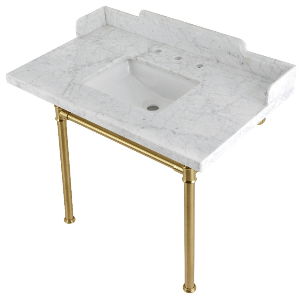 Kingston Brass LMS3622M8SQ7ST 36" Carrara Marble Console Sink, Legs
