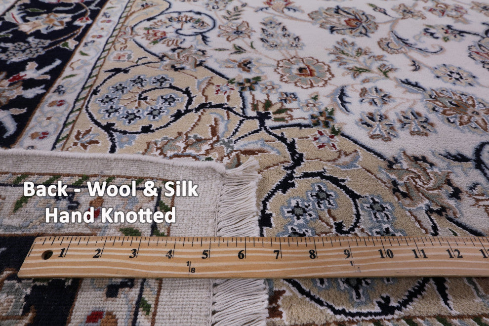5' 10" X 9' 1" Wool & Silk Persian Nain Hand-Knotted Rug - Q14734