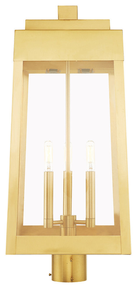 Livex Lighting Satin Brass 3-Light Outdoor Post Top Lantern