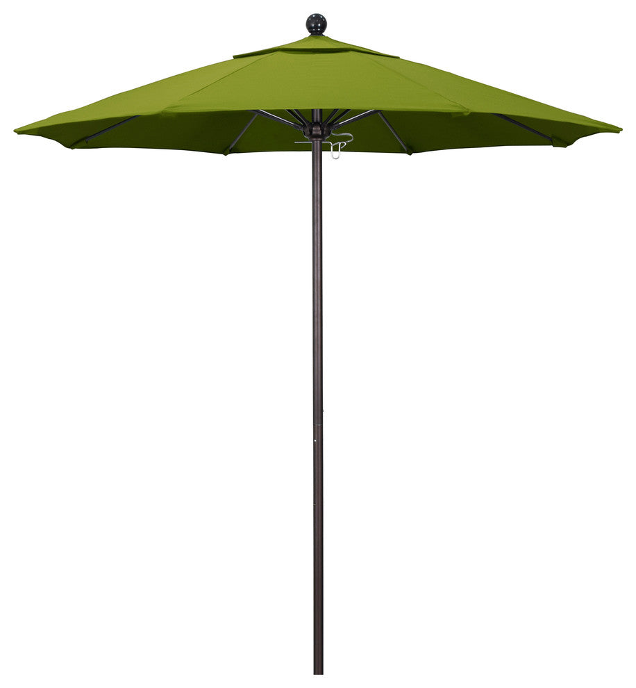 7.5' Bronze Push Lift Fiberglass Rib Aluminum Umbrella, Olefin, Kiwi