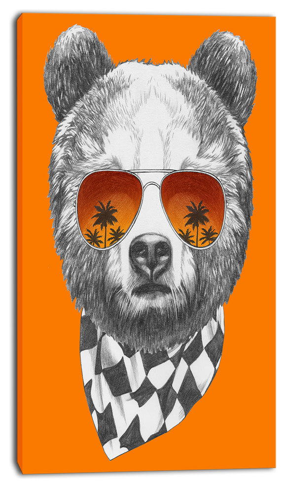 Funny Bear with Sunglasses, Animal Canvas Art Print, 16"x32"