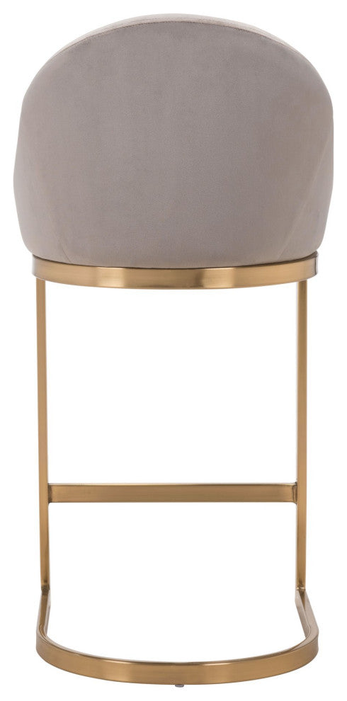 Counter Stool Chair, Faux Vinyl Leather, Steel, Gray, Gold, Cafe Bistro
