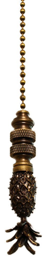 Tall Pineapple Ceiling Fan Pull, 2.5"h with 12" Antiqued Brass Chain