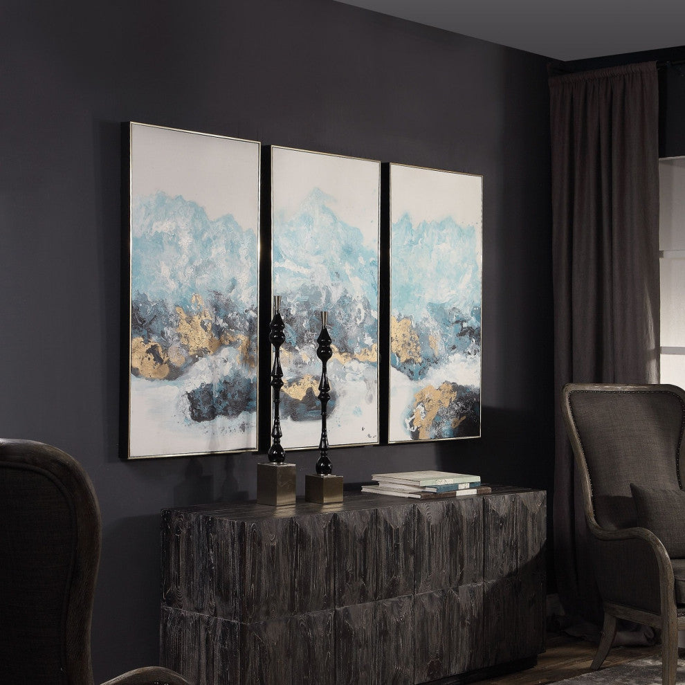 Uttermost 34370 Crashing Waves 48" x 24-1/4" Three Panel Framed - Blue