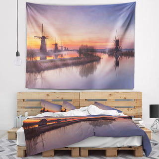 Dutch Windmills Panorama Abstract Wall Tapestry, 80"x68"