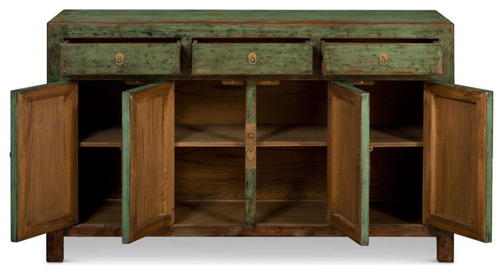 Distressed Teal Elmwood Peking Asian Sideboard