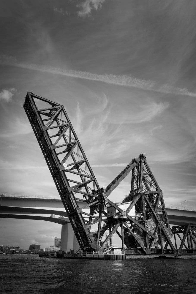 Modern Industrial Wall Decor: Train Drawbridge 2 Black & White Photo, 8" X 10"