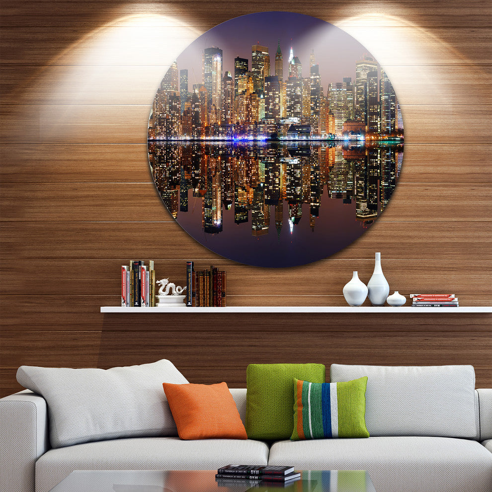 City Of Manhattan Panorama, Cityscape Photo Disc Metal Artwork, 36"