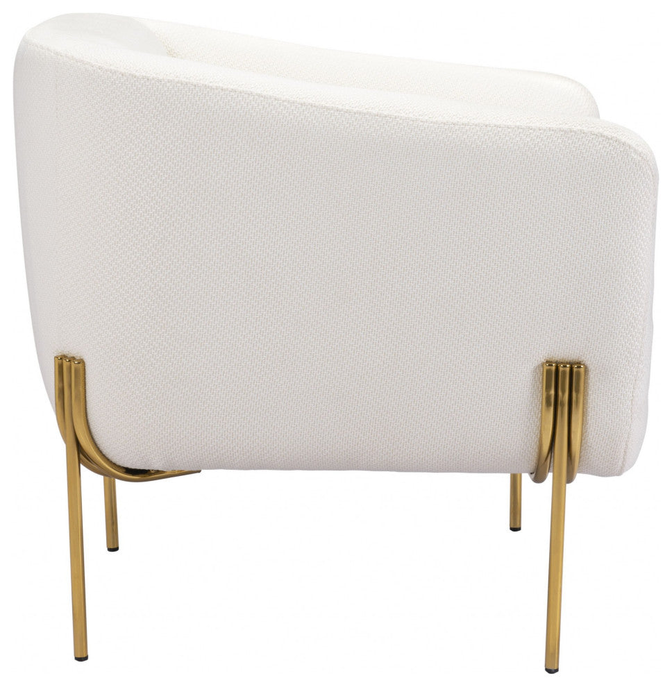 Ivory and Gold Textural Upholstered Accent Armchair