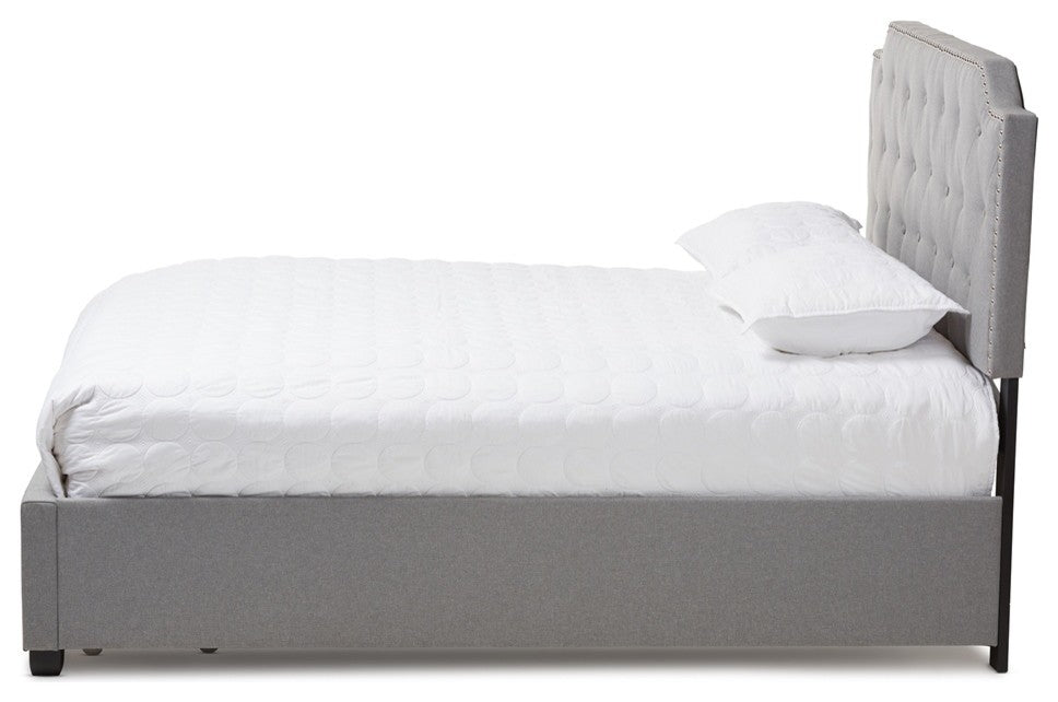 Modern and Contemporary Gray Fabric Upholstered Storage Bed, Queen
