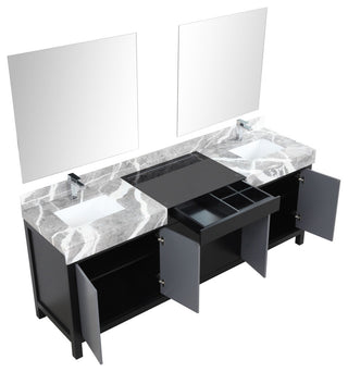 Zilara Black and Grey 84" Double Vanity Set, Monte Chrome Faucet Set
