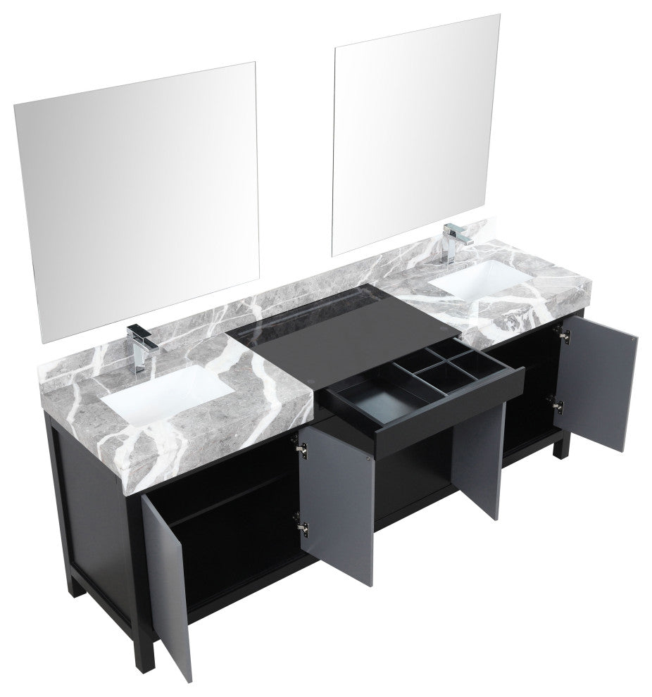 Zilara Black and Grey 84" Double Vanity Set, Monte Chrome Faucet Set