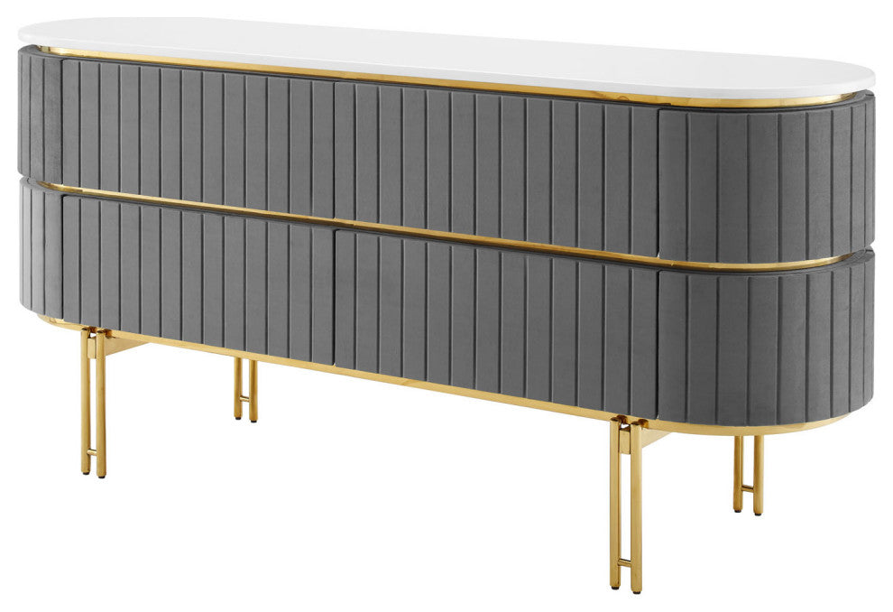 Console Entry Table Sideboard, White Gray, Velvet, Modern Lounge Cafe