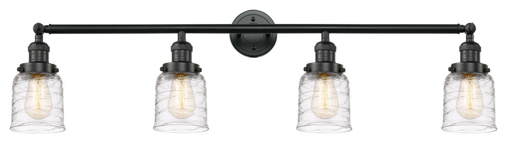 Small Bell 4 Light Bath Vanity Light, Matte Black, Deco Swirl, Deco Swirl