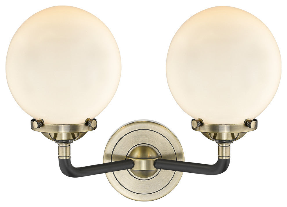 Beacon 2-Light LED Sconce, Black Antique Brass, Shade: Gloss White