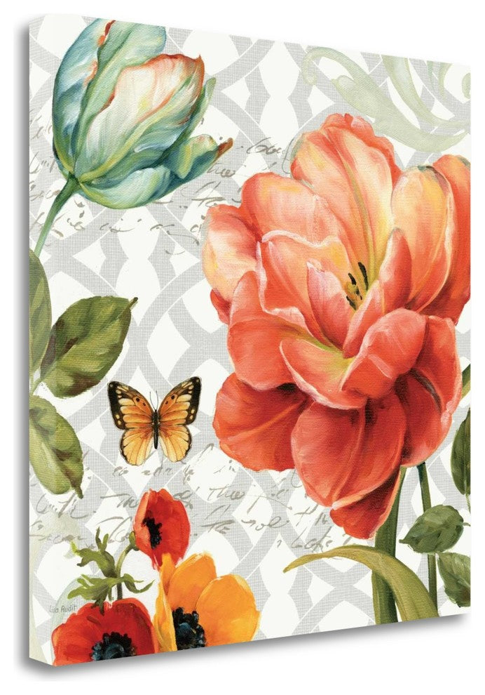 "Floral Story III On Grey" By Lisa Audit, Giclee Print on Gallery Wrap Canvas