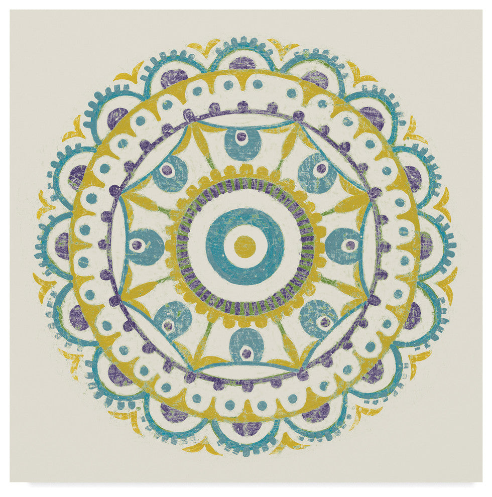 "Lakai Circle VI Blue and Yellow" by Kathrine Lovell, Canvas Art, 24"x24"