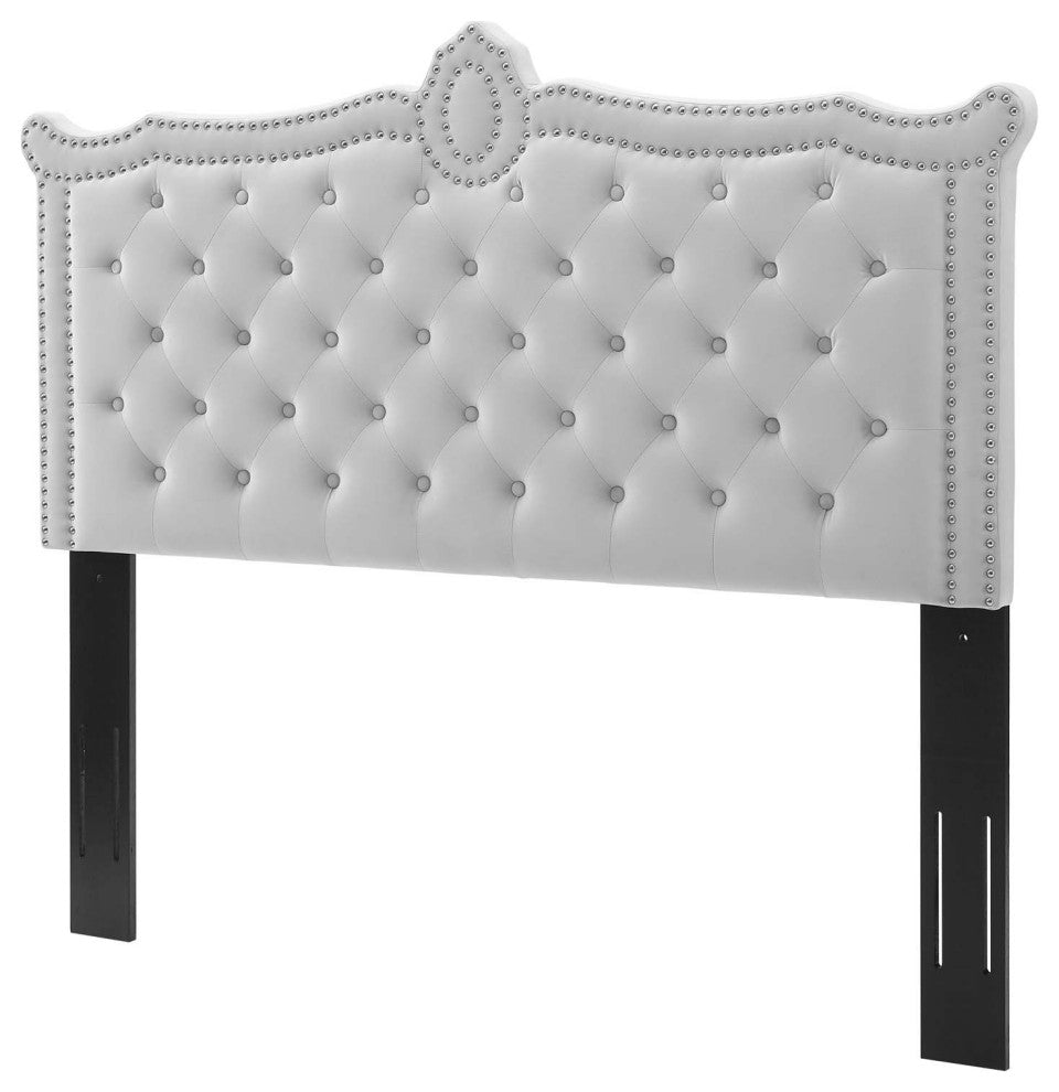 Headboard, Full Queen Size, Velvet, Light Gray, Modern Contemporary