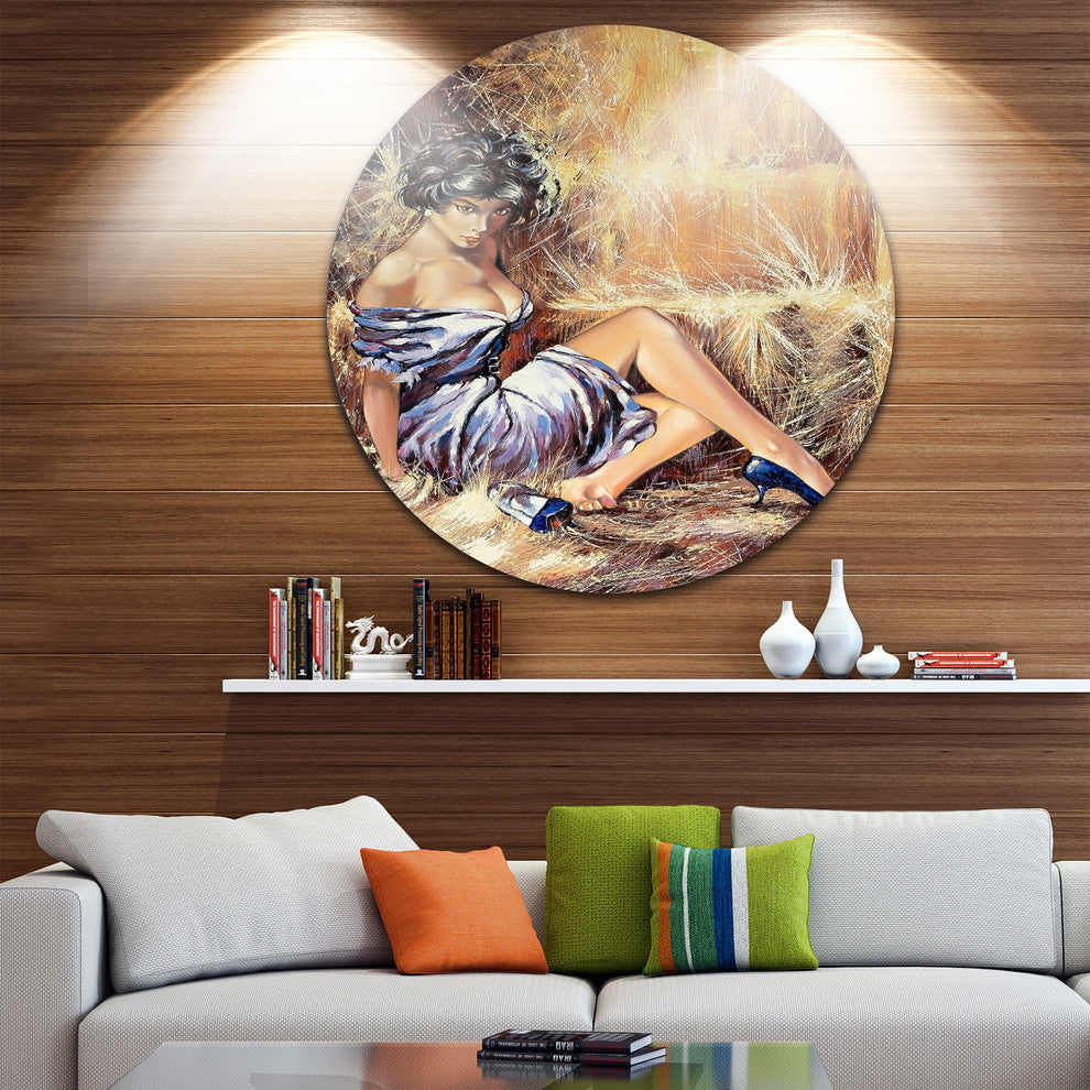 Girl Setting On Floor, Portrait Disc Metal Wall Art, 36"