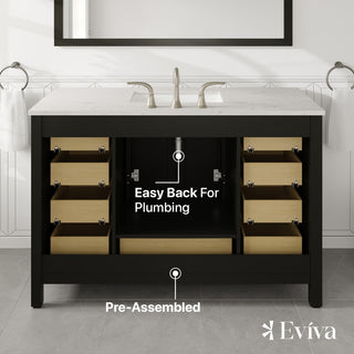 Eviva Aberdeen 48"Wx22"D Bathroom Vanity, White Carrara Quartz Countertop