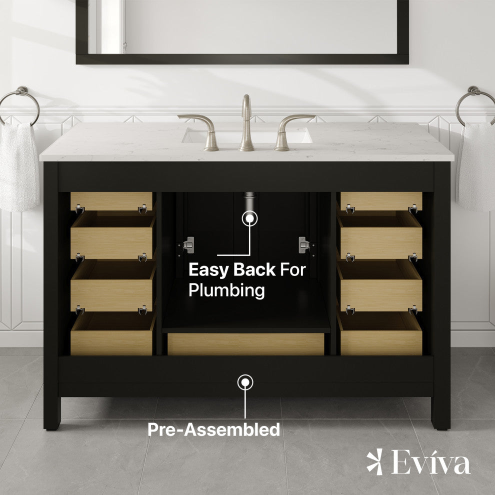 Eviva Aberdeen 48"Wx22"D Bathroom Vanity, White Carrara Quartz Countertop