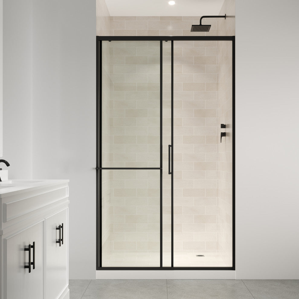 Zora Sliding Clear Alcove Shower Door, Black, 48"