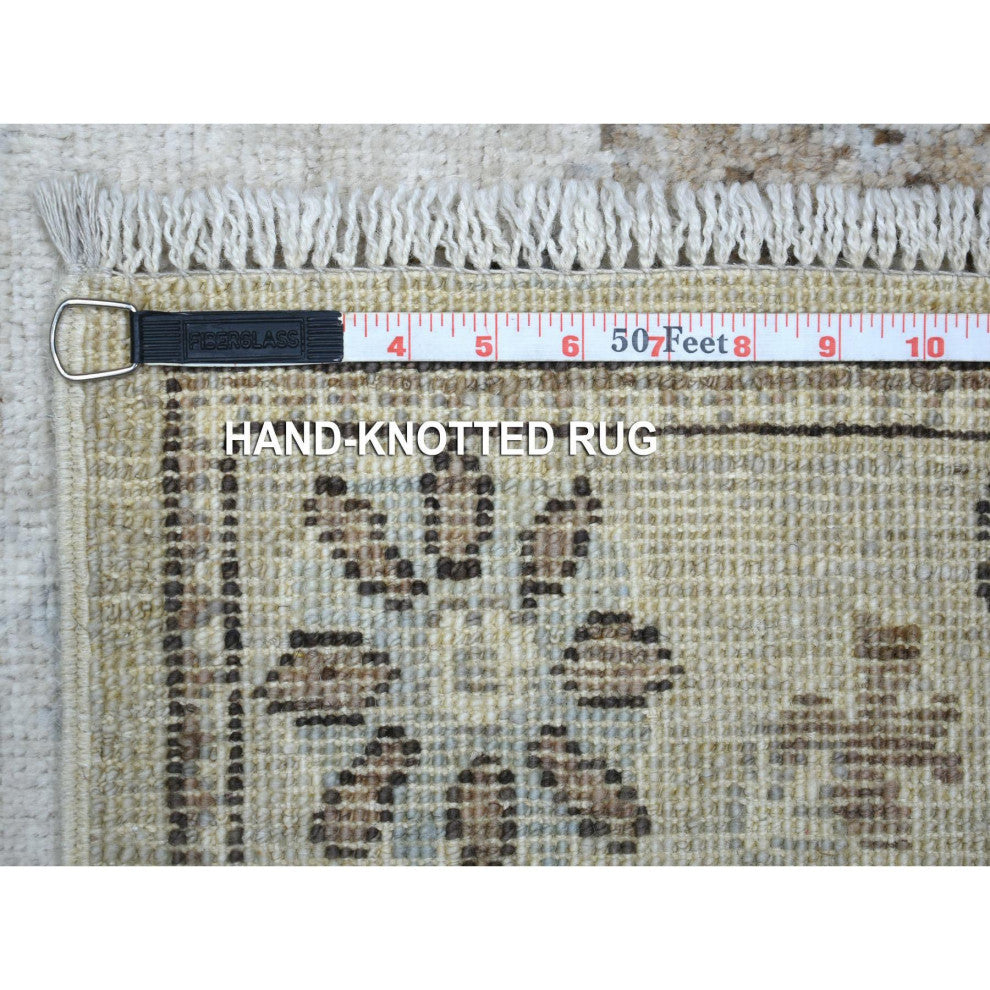Gray Angora Ushak Natural Dyes Afghan Wool Hand Knotted Runner Rug, 2'10"x13'9"