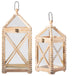 Lantern with Metal Handle and Window "X" Design Washed Brown Finish, Set of 2